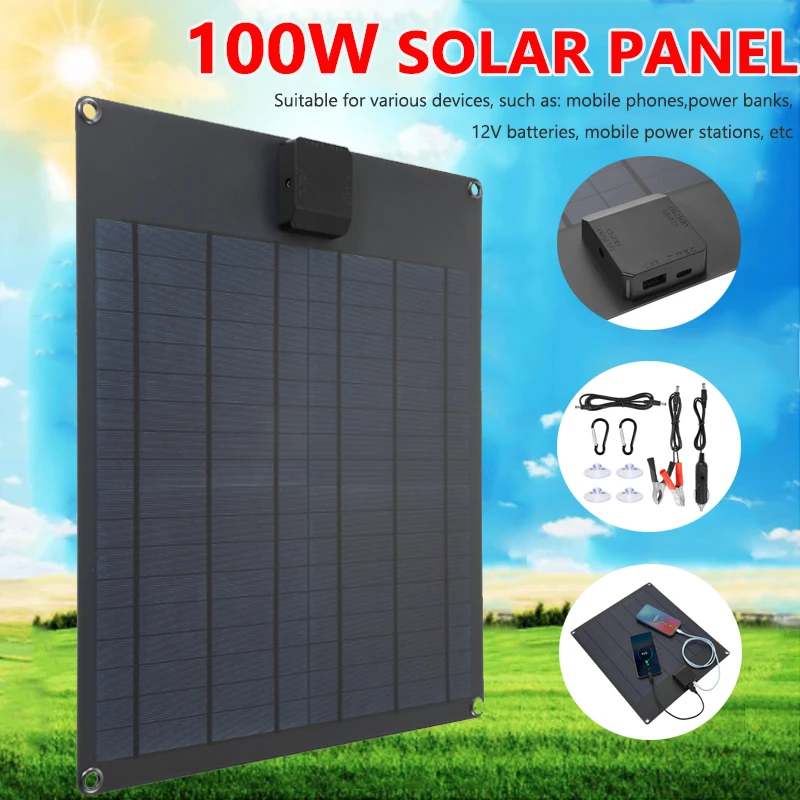 100W Solar Panel Portable 5V Dual USB Solar Cell Outdoor Battery Charger for Phone Camping Traveling Mobile Power Supplies