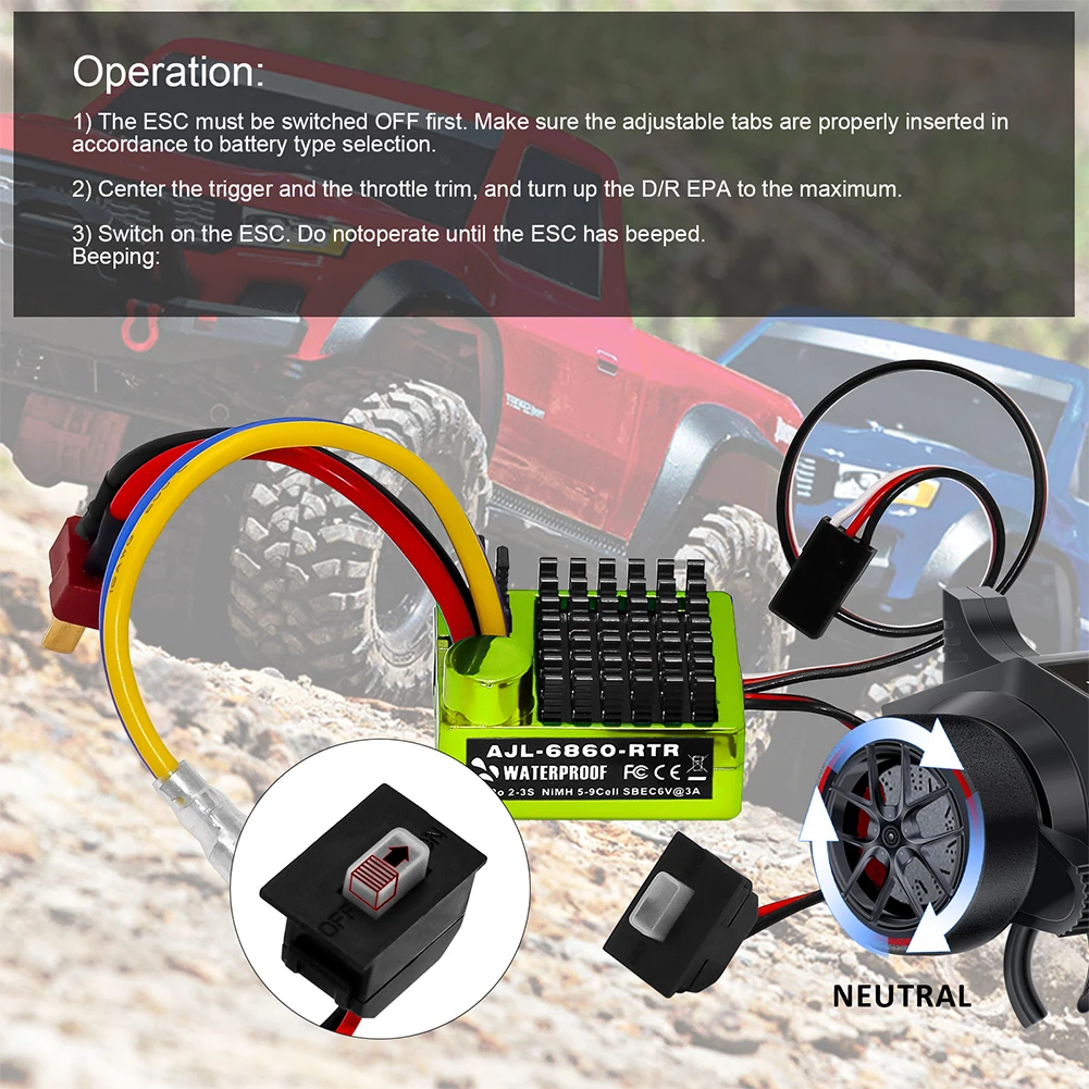 60A Electronic Speed Controller Brushed Electronic Speed Controller ESC for 1/10 RC Car RC Boat for Use with 540/550/750 Motors