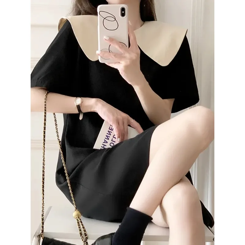 Plus Size Women's Reversible Peter Pan Collar Bow Tie Dress Summer Loose Fit A-line Shift Dress