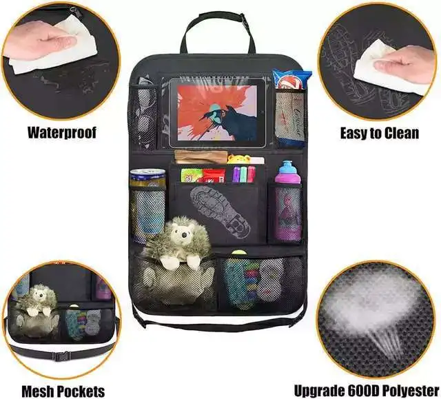 

Wall-Mounted Storage Organizer Multifunctional Oxford Fabric Car Back Multi Pocket Storage Bag With Touch Screen Tablet Pocket
