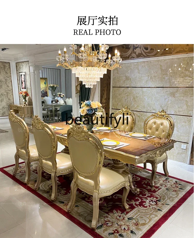 

A44 French leather dining chair soft bag chair luxury carved book chair solid wood dining room furniture