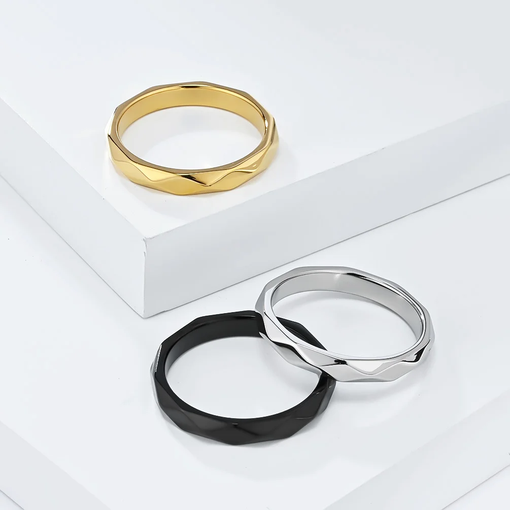 4mm Width Stainless Steel Women Men Cutting Rhombus Surface Propose Girlfriend Valentines Day Christmas Anillos  Gifts
