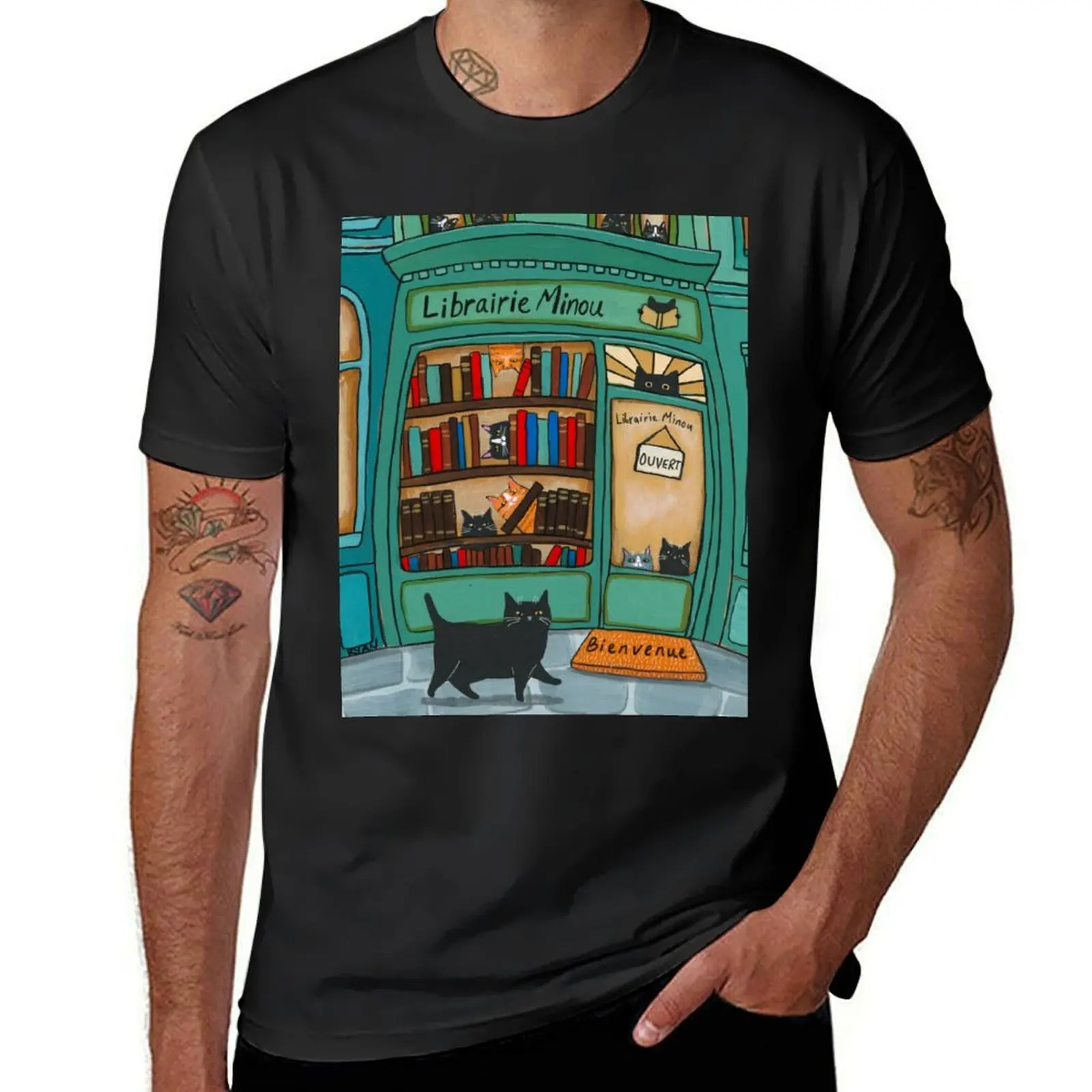 Librairie Minou Cats Bookstore T-Shirt vintage hippie clothes mens graphic t-shirts