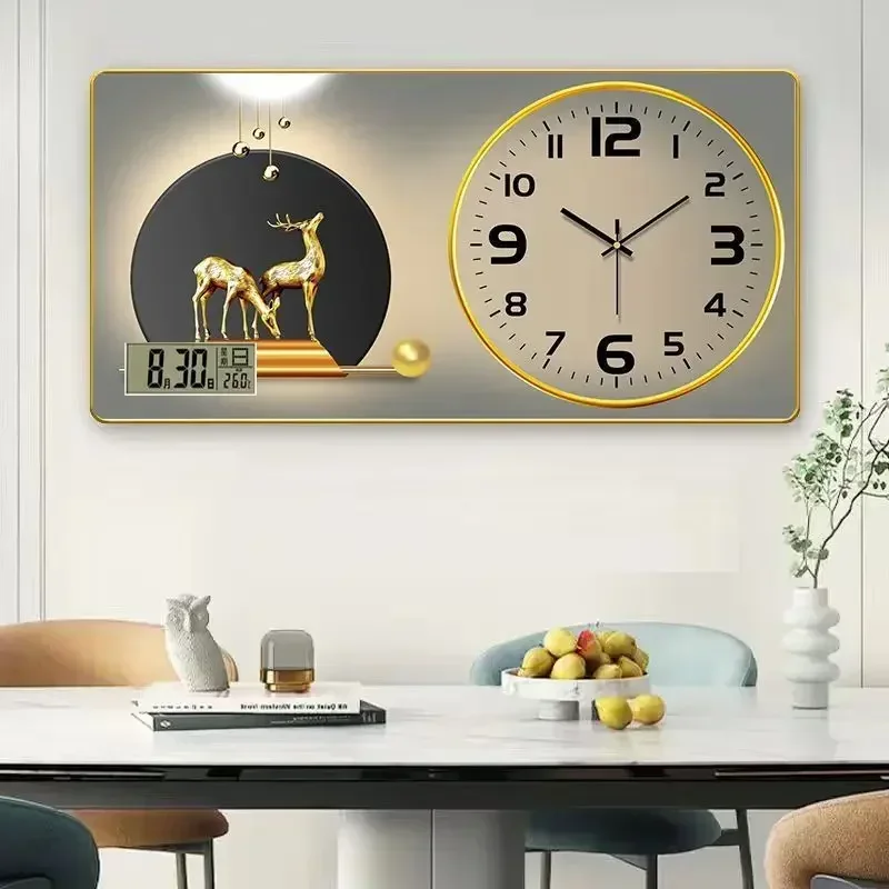 

Large Wall Clock Crystal Porcelain Painting Modern Clocks Decor Luxury Art Hanging Watch Living Room Home Decoration (40*80cm)