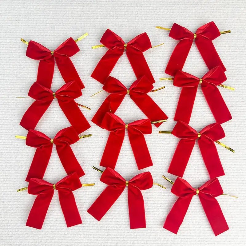 12 Pcs Velvet Bow Tie Christmas Tree Decorative Craft Gifts Bag Packaging Knot Home Decoration Pendant DIY Accessories Ornaments