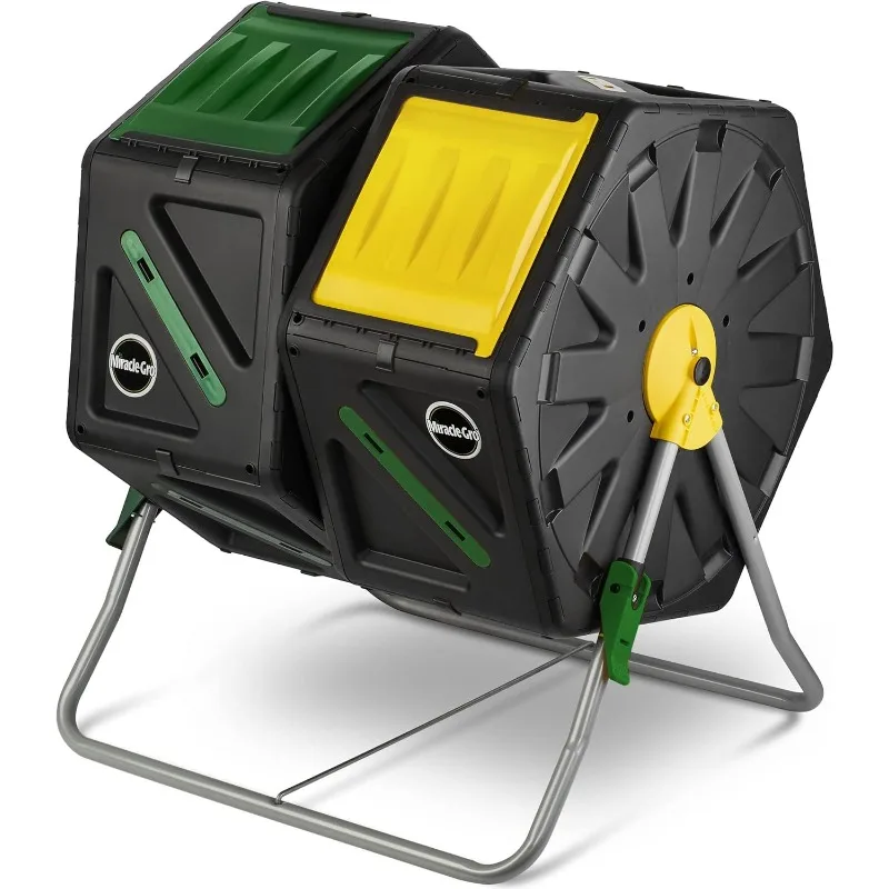 

Dual Chamber Compost Tumbler – Easy-Turn, Heavy-Duty Outdoor Bin Composter with 2 Sliding Doors (2x18.5 Gal/70L