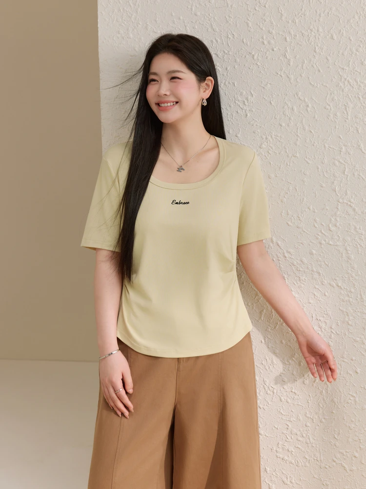 

Elegant Fashion U-Neck plus Size Women's Cotton Feel T-Shirt Slimming Versatile Spring 2020 Casual Wear Polyester Modal Spand...