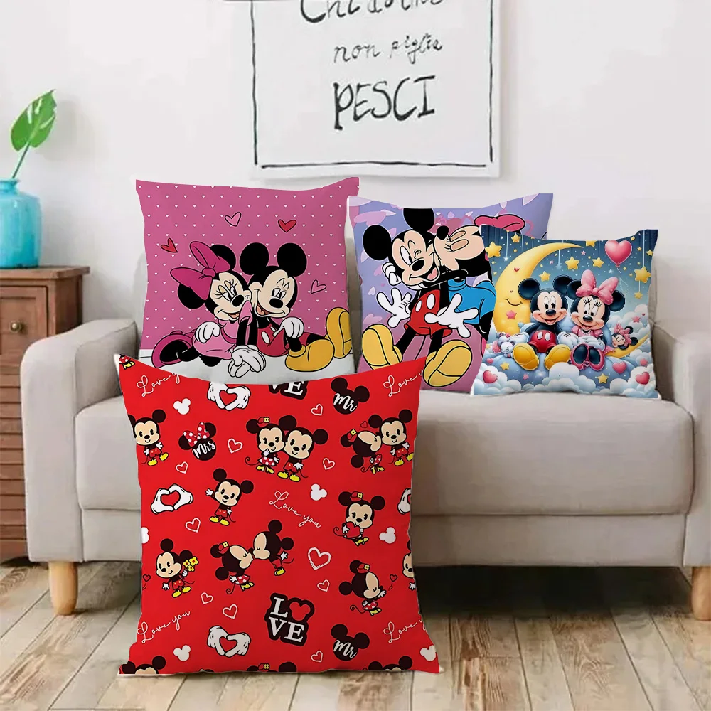 Cartoon couple Mickeys Minnies Pillow Covers Cartoon Sofa Decorative Home Double-sided Printing Short Plush Cute Cushion Cover view 2