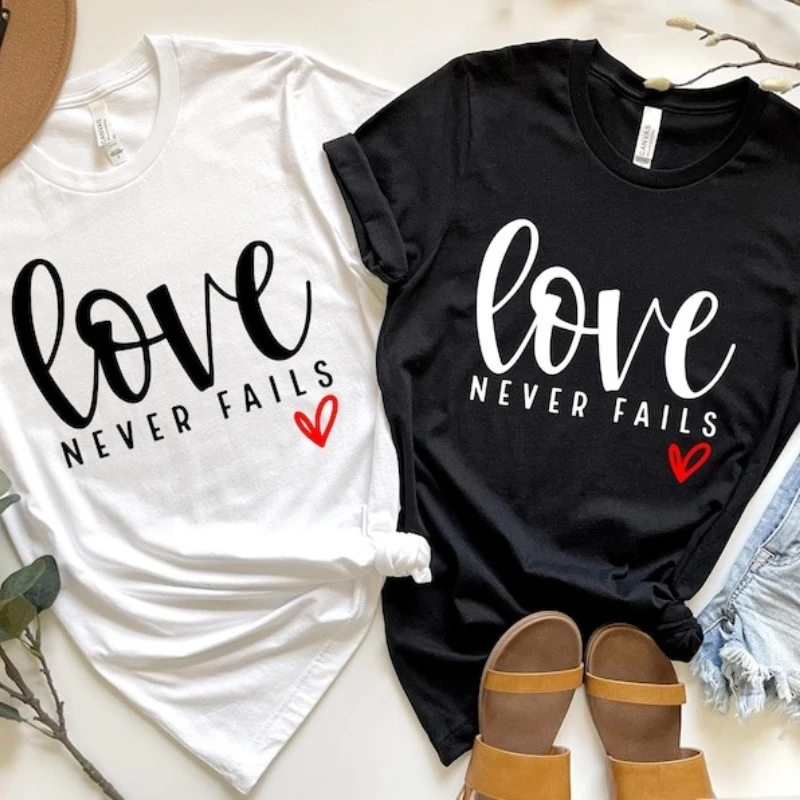 Love Never Fails Couple Shirt Couple  Love Shirt, Gift for Her for Valentines Gift for Him Cotton T-shirts Graphic T Shirts 2026