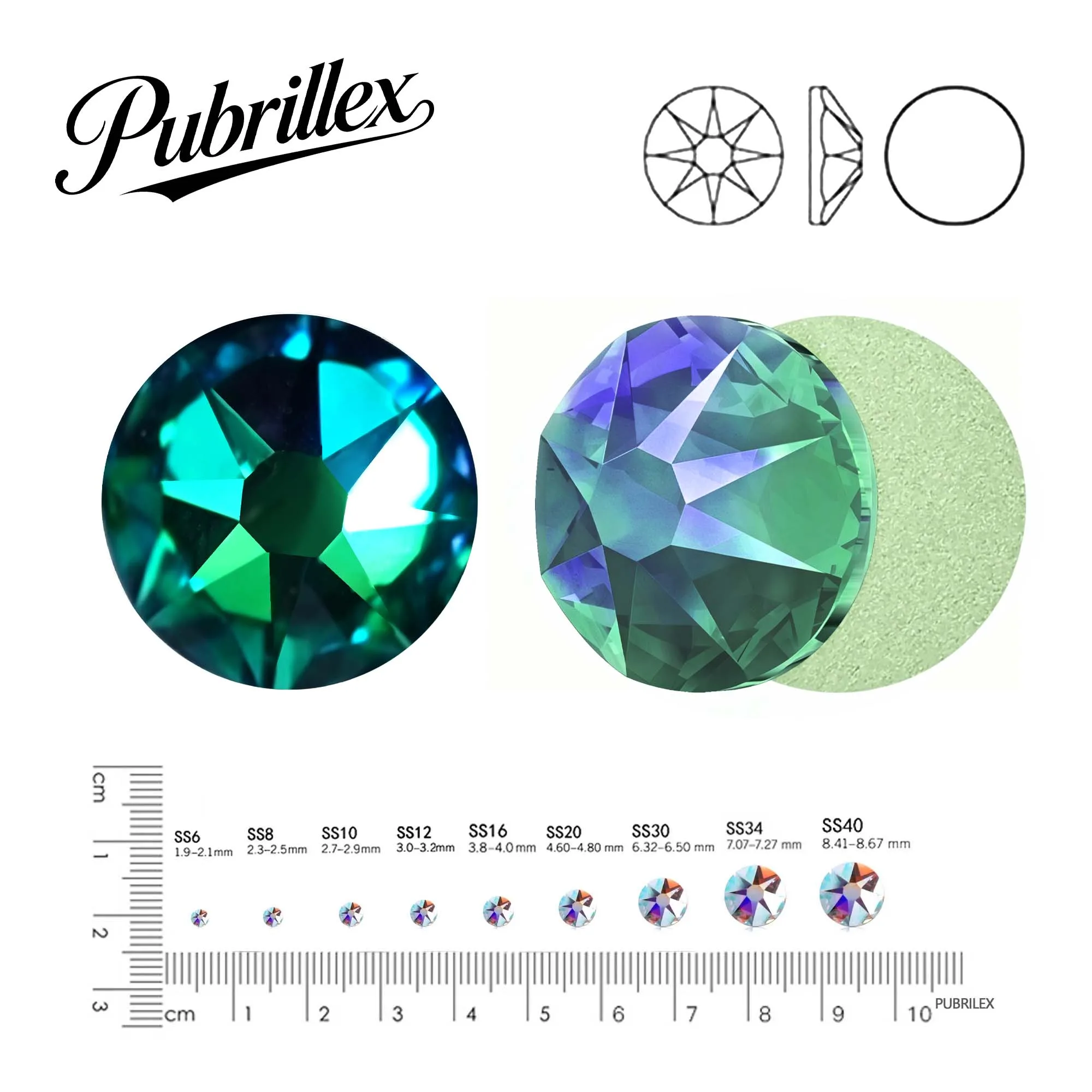 PUBRILEX Green Volcano Xirius Flatbase Glass Rhinestones SS3-SS30 Glue On Glitter Crystal For Nail Art Crafts Decoration Parts