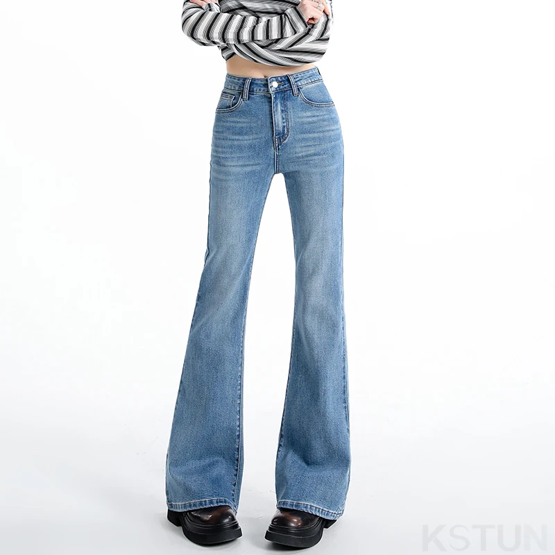 KSTUN 2026 Stretch High Waisted Flared Pants Women's Bootcut Jeans Fashion Flap Pockets Design Chic Hot Girls Slim Denim Pants