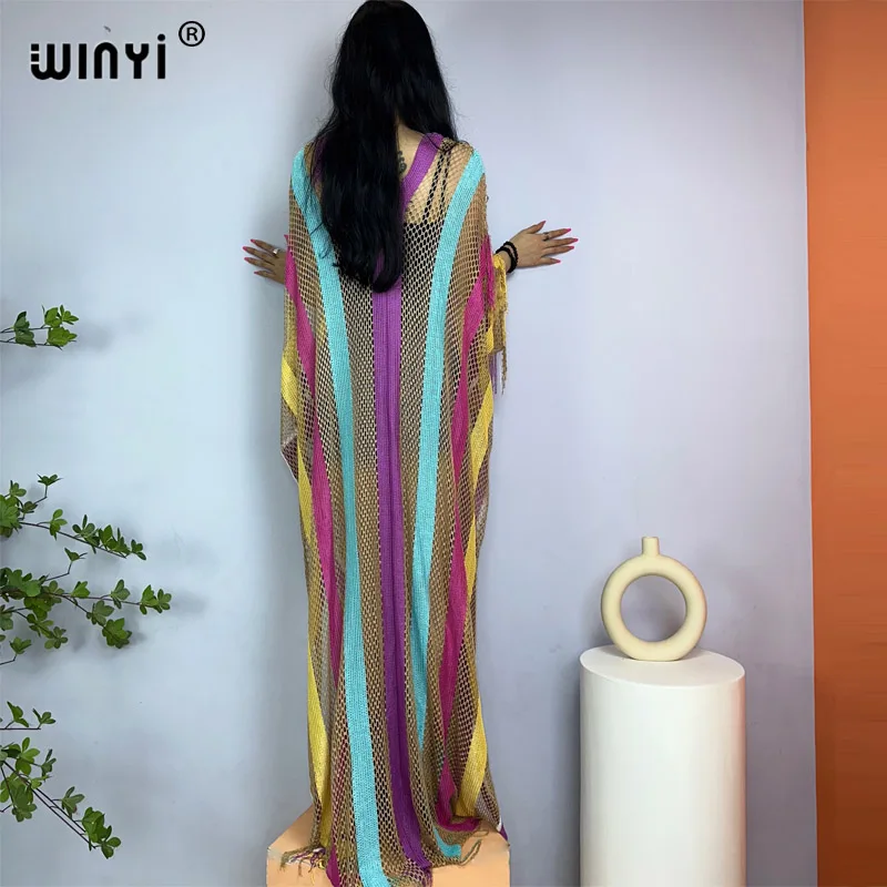 WINYI lato Africa modny nadruk kobiet płaszcz długa sukienka elegancka Boho maxi plaża futerał do pływania z wydrążonymi seksowny płaszcz seksownymi