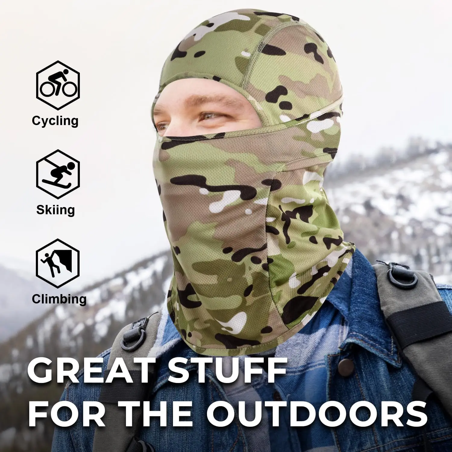 قبعة بالاكلافا كاملة الوجه مموهة - قناع رياضي خارجي لركوب الدراجات والصيد والمشي لمسافات طويلة والتزلج - قبعة داخلية لخوذة الدراجة النارية