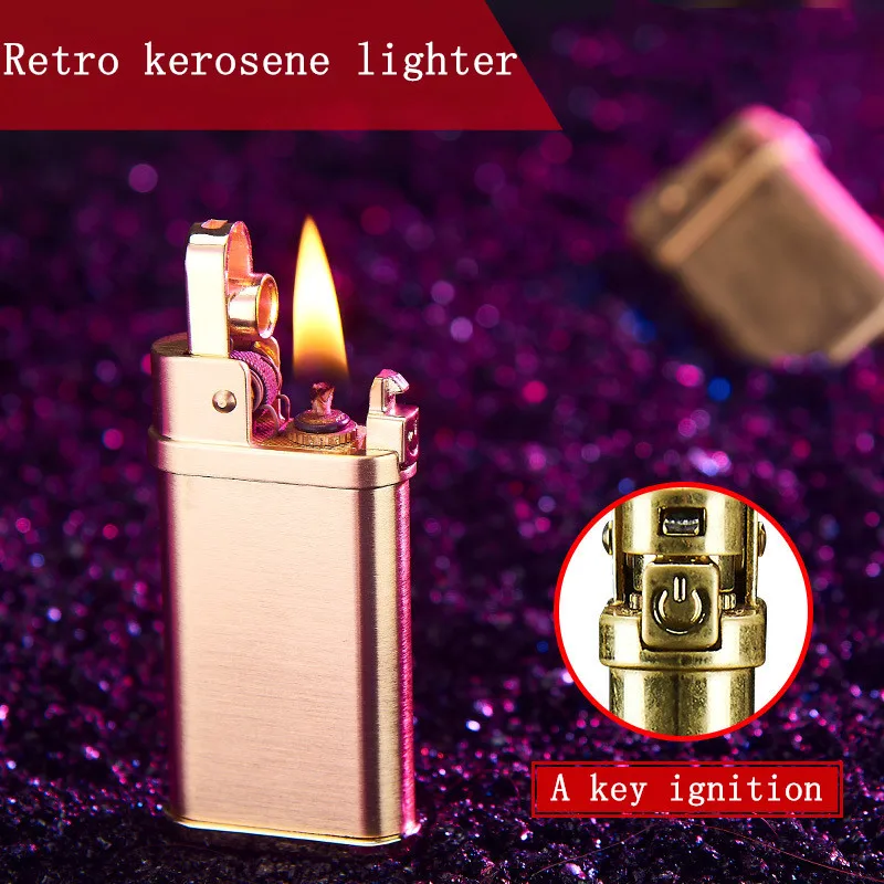 Unusual Onekey Ignition Kerosene Lighter Grinding Wheel Retro Torch Gasoline Tube Lighter Smoking Windproof Cool Gadget for Men