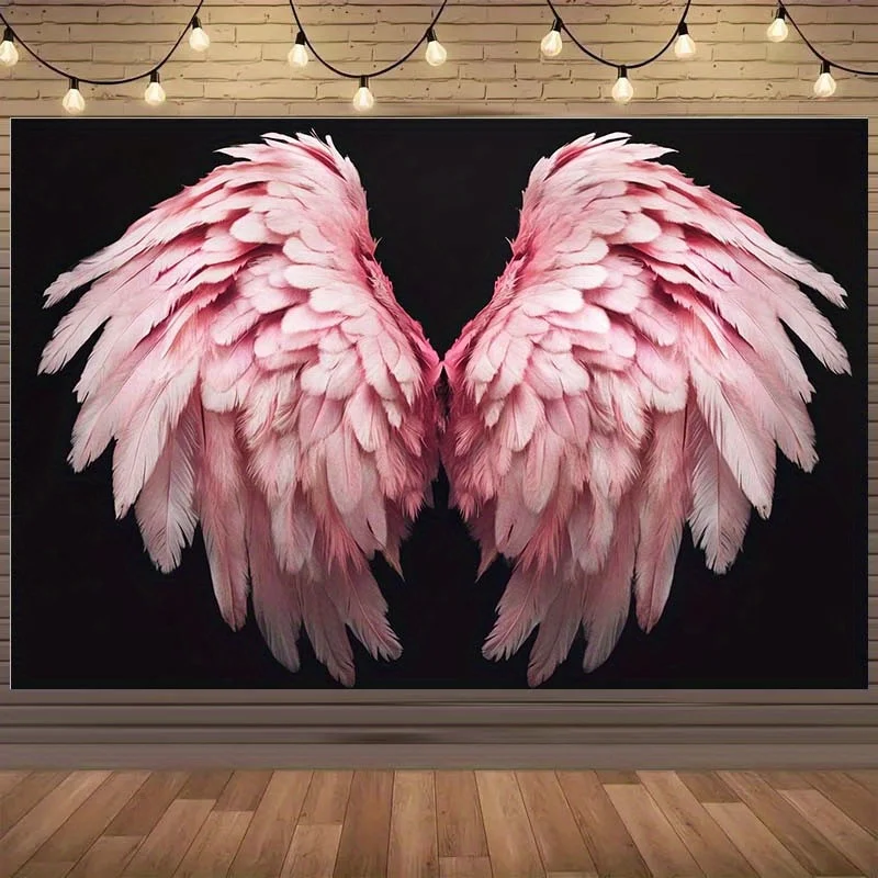 1 Stück 2D-Hintergrund mit rosa Engelsflügeln – elegante Fotografie-Hintergrunddekoration mit Federdesign – dekorativer Hintergrund
