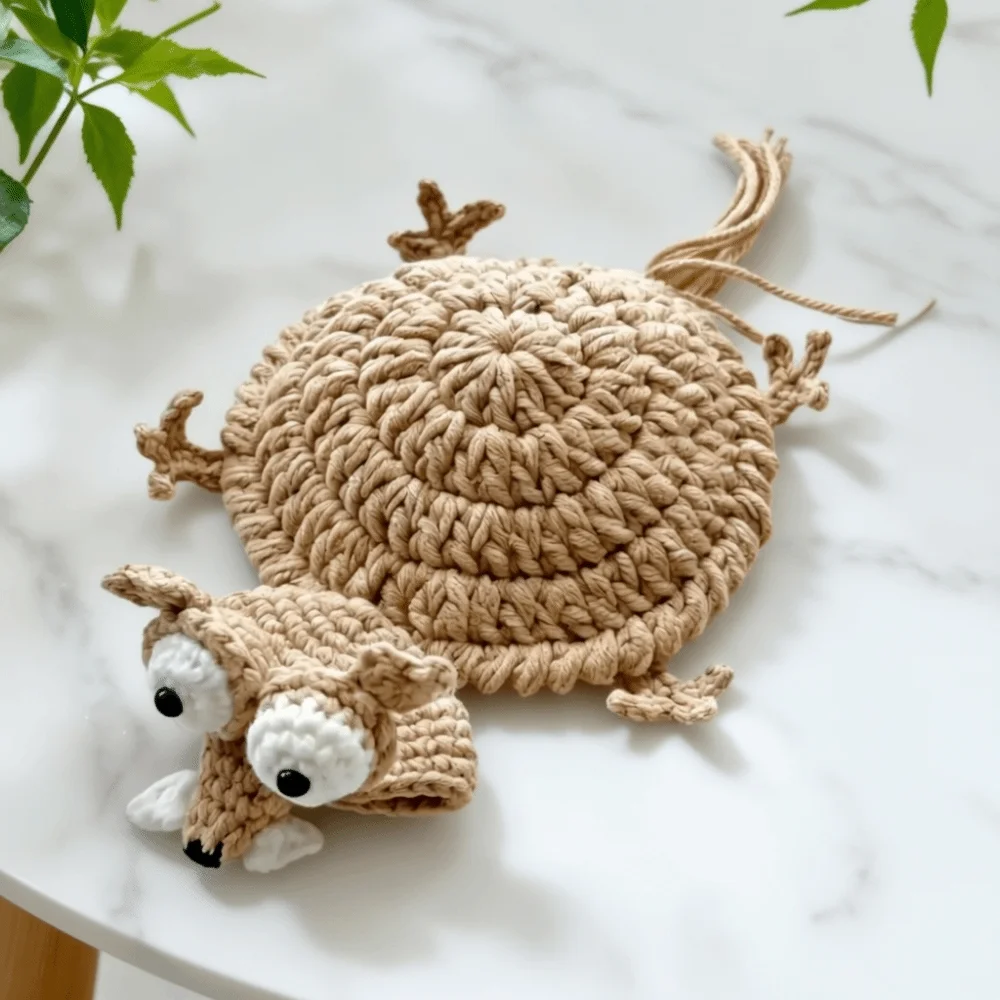 Gift Cartoon Crochet Squirrel Coasters Heat Resistant Funny Knitted Cup Mat Woven Handmade Coasters