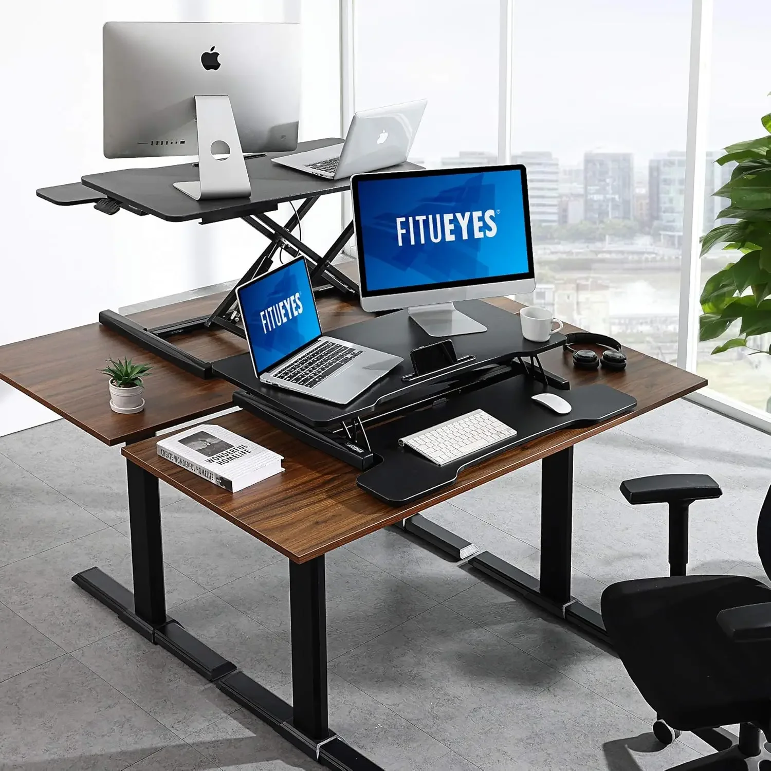 Standing Desk 32” Wide Sit to Stand Converter Stand Up Desk Tabletop Workstation for Dual Monitor