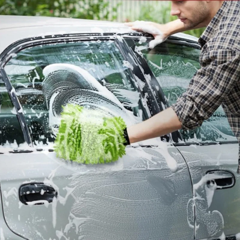 2Pc Car Wash Mitt Microfibe Scratch Free Lint-Free Premium Chenille Microfiber Mitt Car Wash Brush Mitt Soft Anti-scratch