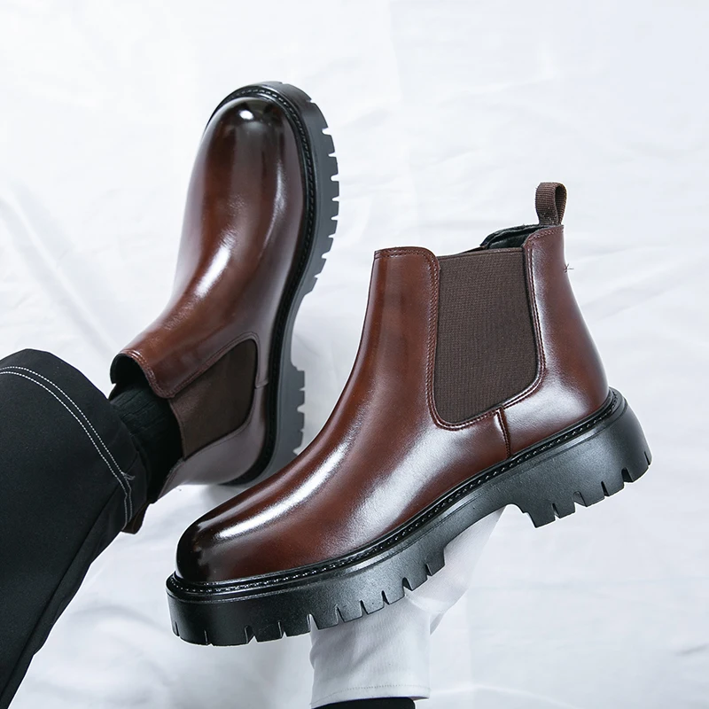 

Men Chelsea Boots Thick Sole Slip on Casual Fashion Ankle Comfortable Classic Men Boots