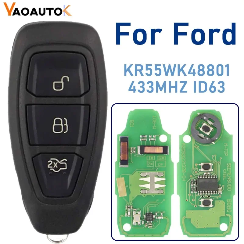 

Auto Remote Key For Ford Focus Kuga Fiesta C-Max Mondeo B-Max with 4d83 Chip HU101 3 Buttons Smart Car Key Keyless Go 433MHz FSK