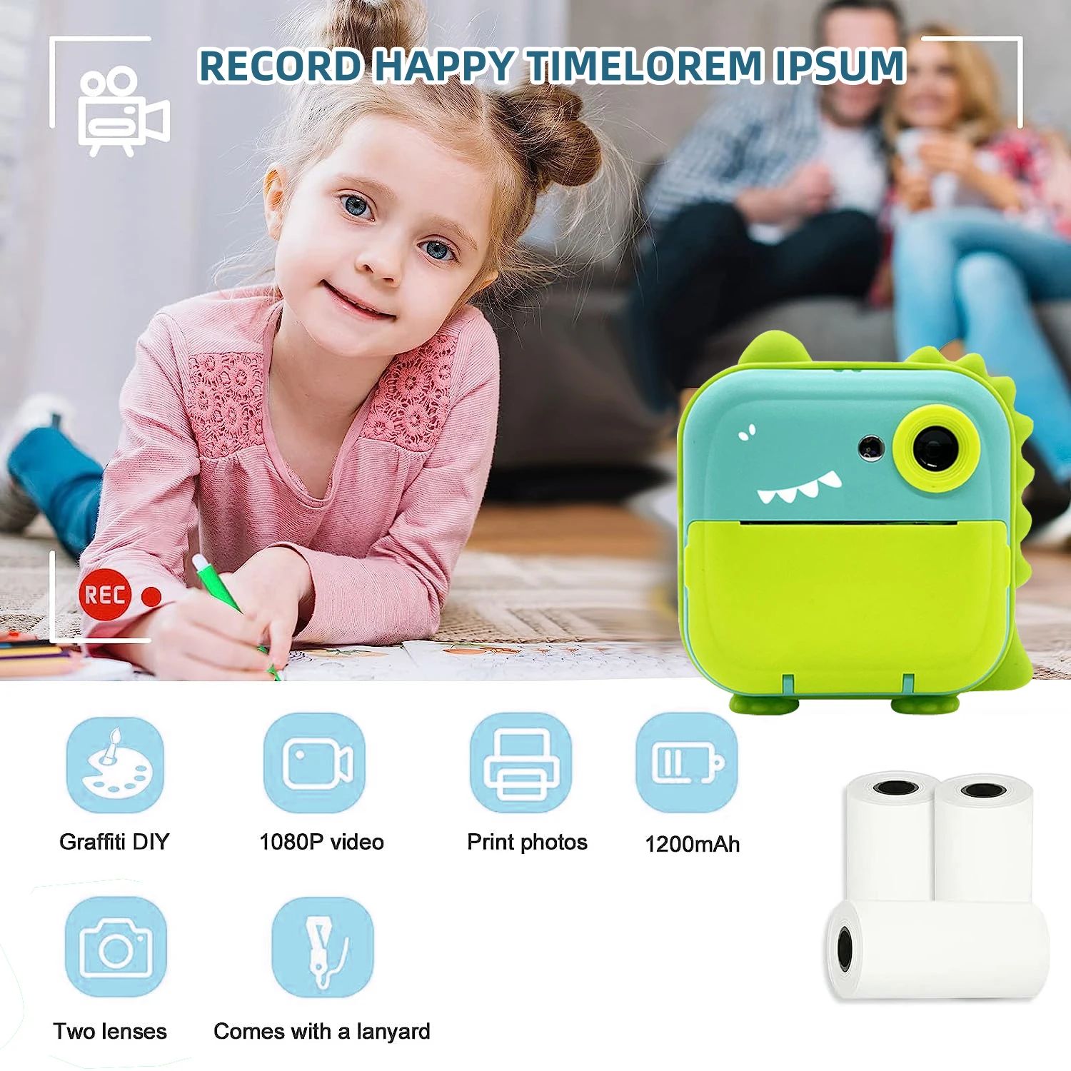 Kids Instant Camera 2.4 Inch IPS Screen Full HD Digital Camera Picture Printing With Lanyard Toy Unicorn Toys Picture Printer