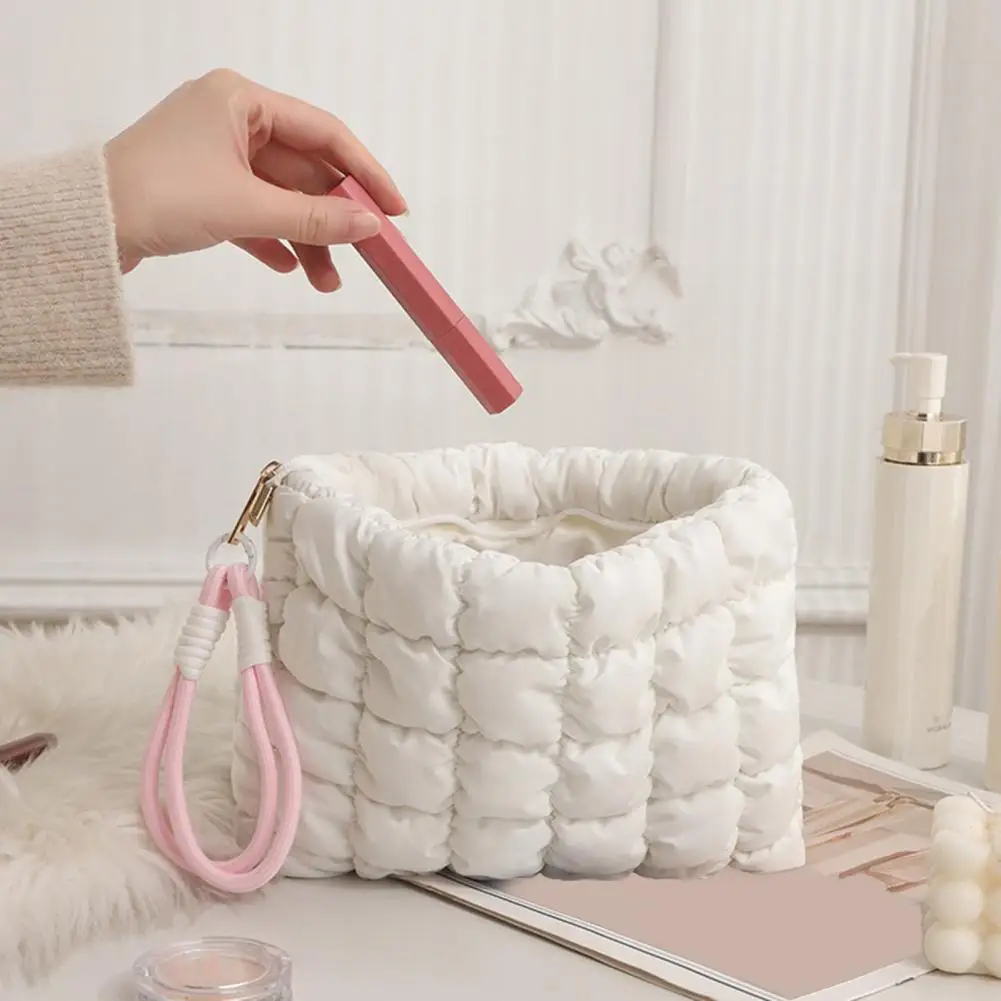 

Makeup Bag for Travel Quilted Makeup Organizer Clutch for Women Capacity Cosmetic Pouch for Travel Solid Color Cosmetic Handbag