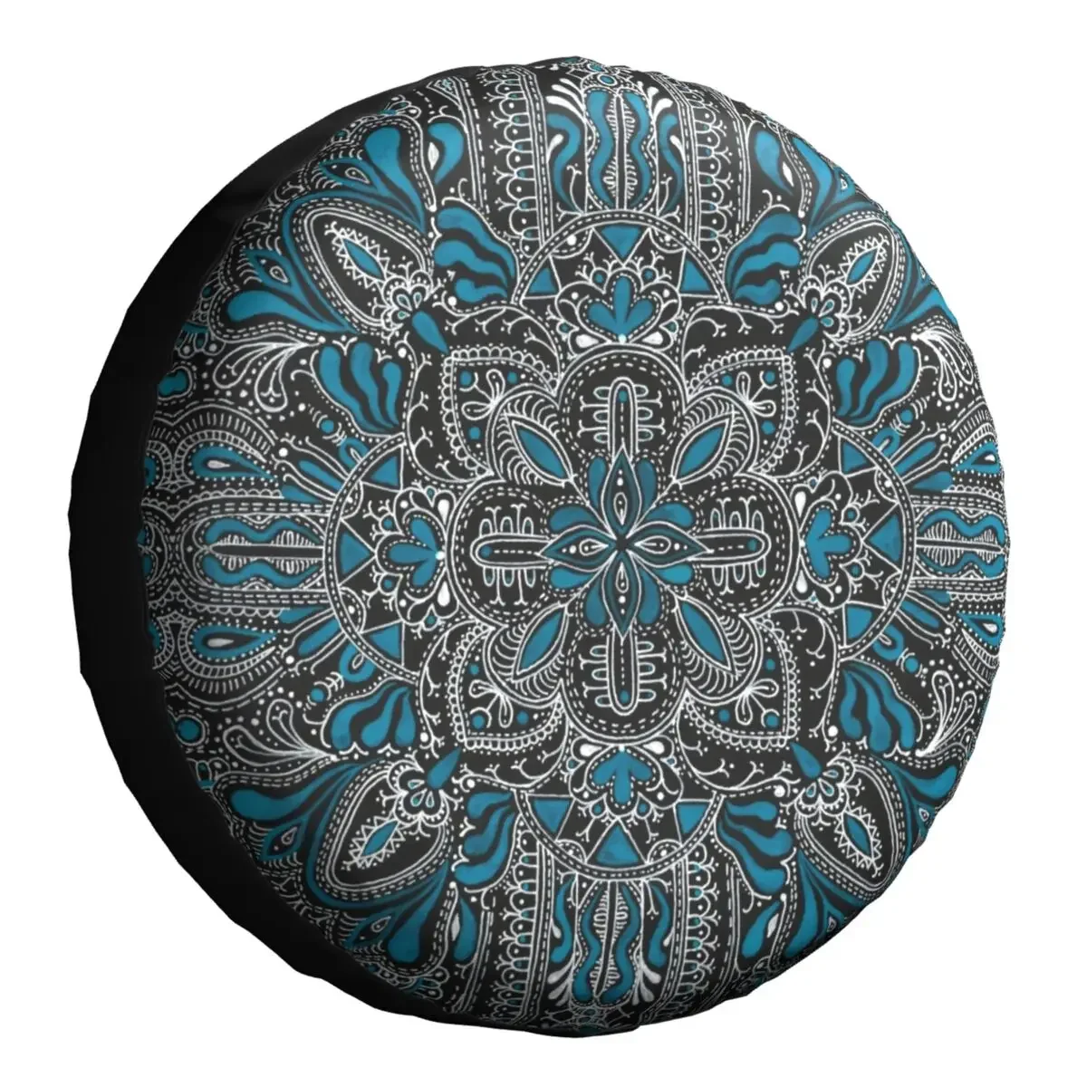 Turquoise Mandala Spare Tire Cover for Mitsubishi Pajero Custom Boho Floral Pattern Car Wheel Covers 14