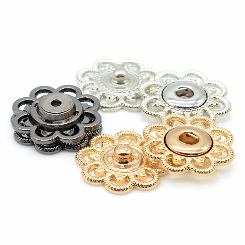 10 قطعة/الوحدة 21/25 مللي متر الذهب والفضة معدن الجوف البتلة سبيكة الأم الطفل مزيج زر معطف غير مرئية زر مخفي N628