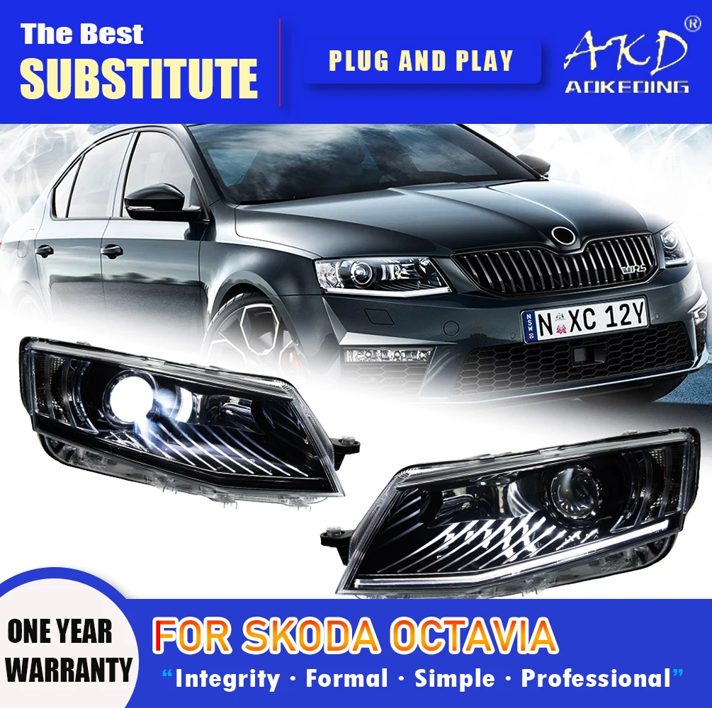 AKD lampa czołowa dla Skoda Octavia LED reflektor 2015-2017 reflektory Octavia DRL kierunkowskazy światła drogowe soczewki projektora anioła oka