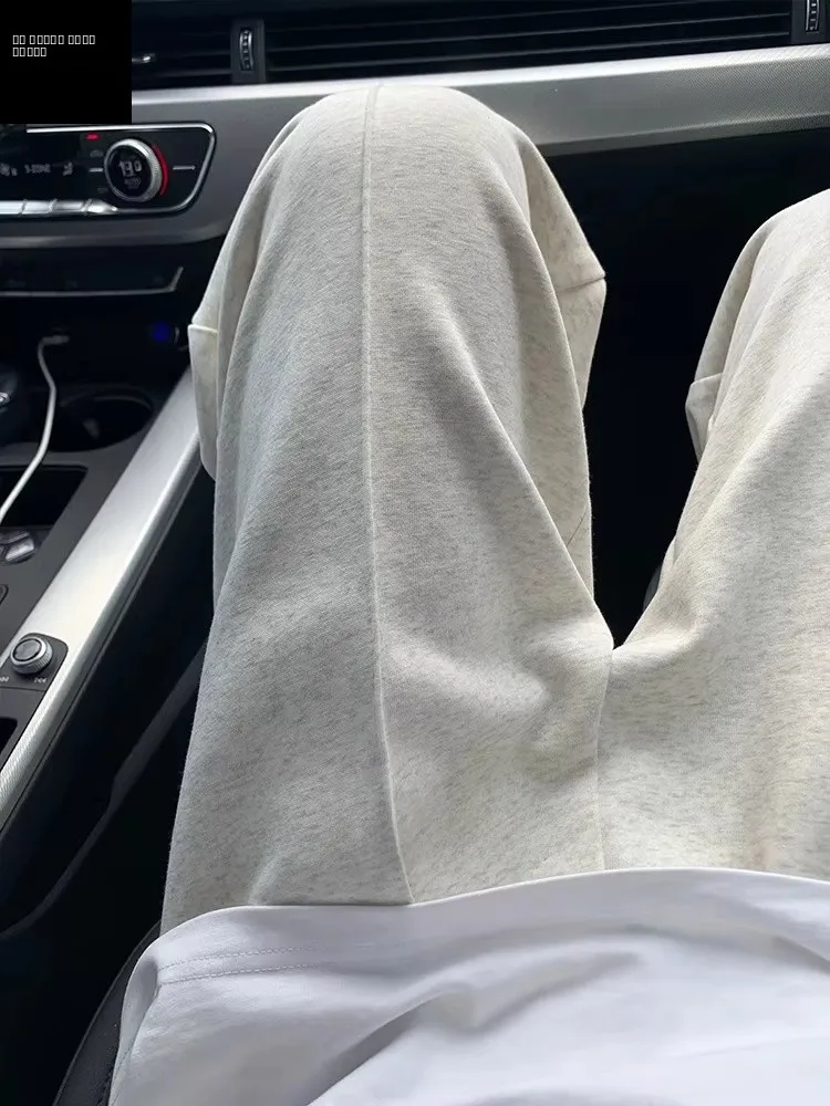 

White Flower ey Men's Summer Thin Spor Casual Pants Loose Fit Elastic Waist Long Straight Leg American Trendy Brand