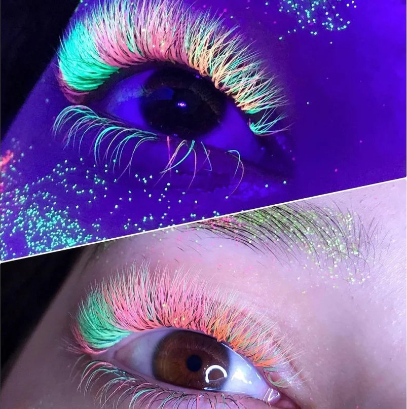 Aguud Weiche natürliche synthetische Nerz Regenbogen Wimpernverlängerung liefert farbige Wimpern Make-up UV Neon individuelle Farbwimpern