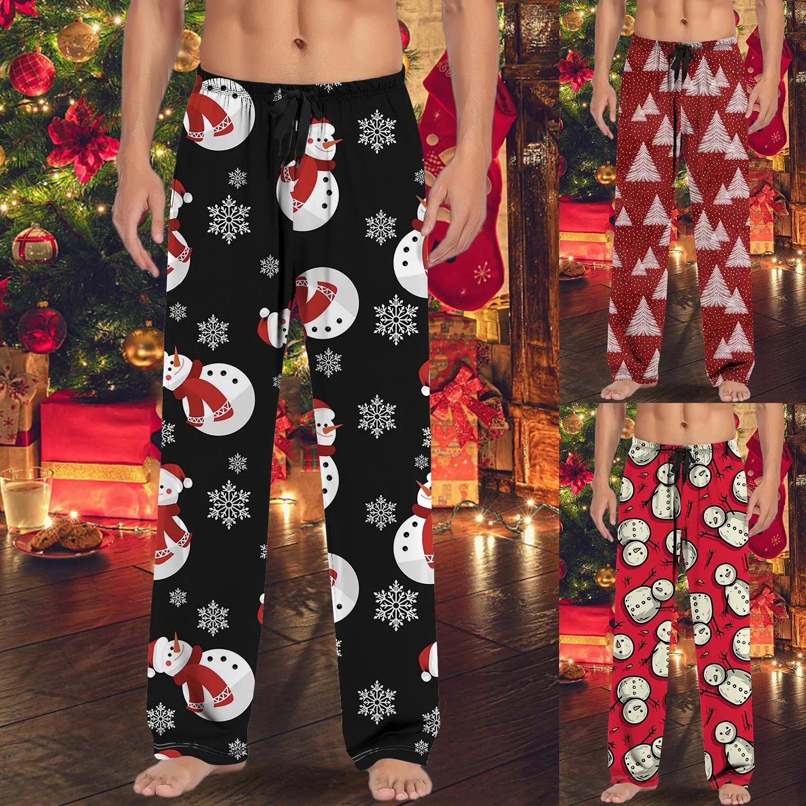 Pantalon de pyjama imprimé bonhomme de neige de dessin animé de Noël, vêtements de nuit de Noël FJAdult, vêtements de nuit pleine longueur, nouvel an, 2024