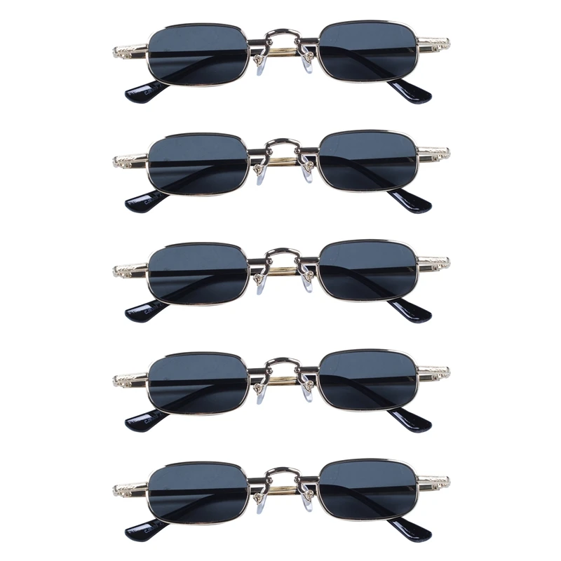 

5X Retro Punk Glasses Clear Square Sunglasses Female Retro Sunglasses Men Metal Frame-Black Gray & Gold