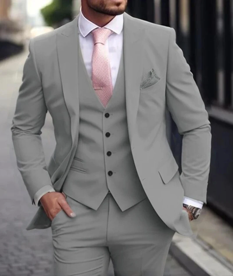 

Последние роскошные мужские костюмы 2025 Terno Slim fit, комплект из 3 предметов, куртка, брюки, жилет, свадебный смокинг жениха, костюм Homme для торжественных случаев, Terno