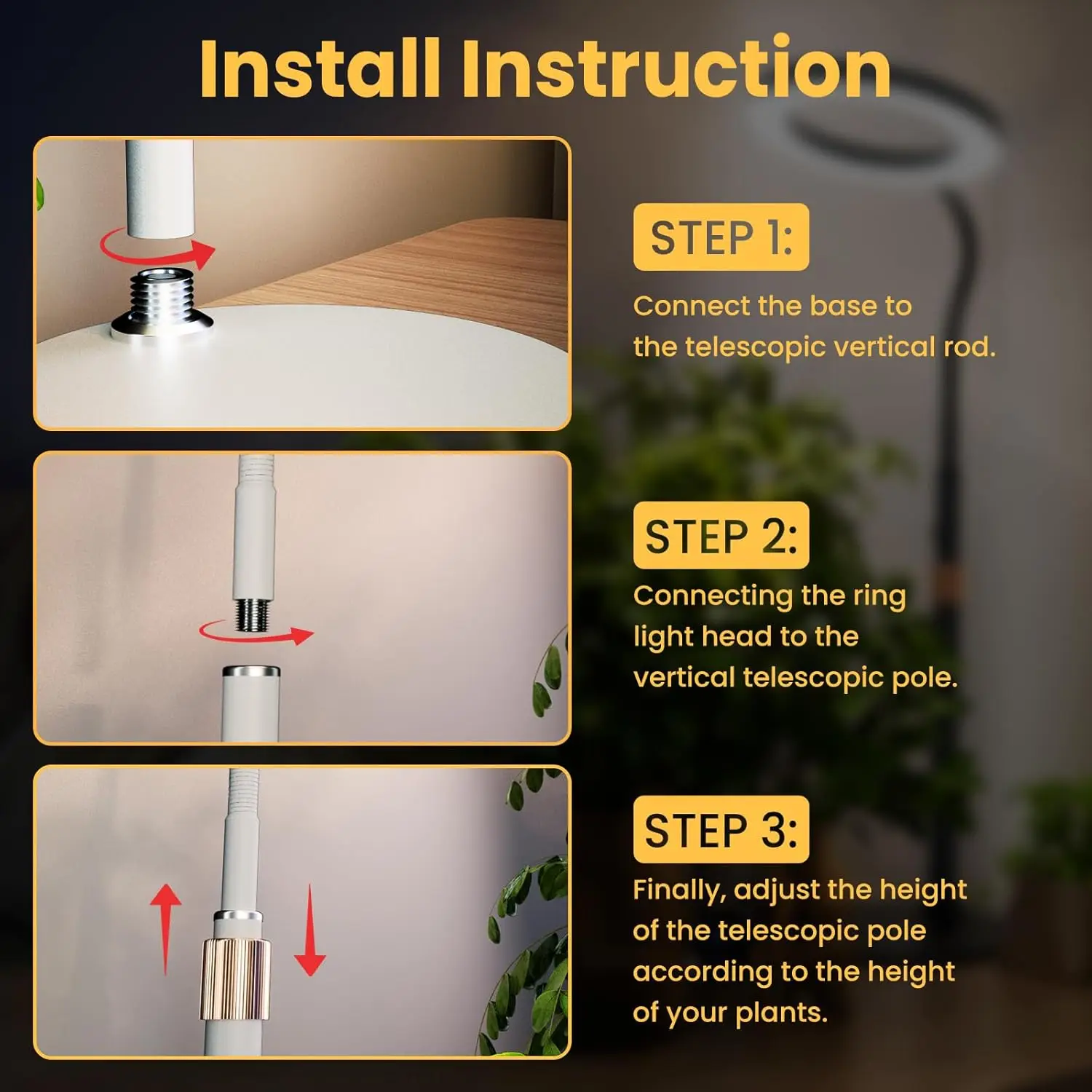 تنمو ضوء للنباتات الداخلية، أضواء نباتات هالة LED كاملة الطيف مع حامل، سطوع عاكس للضوء للنباتات الكبيرة الطويلة