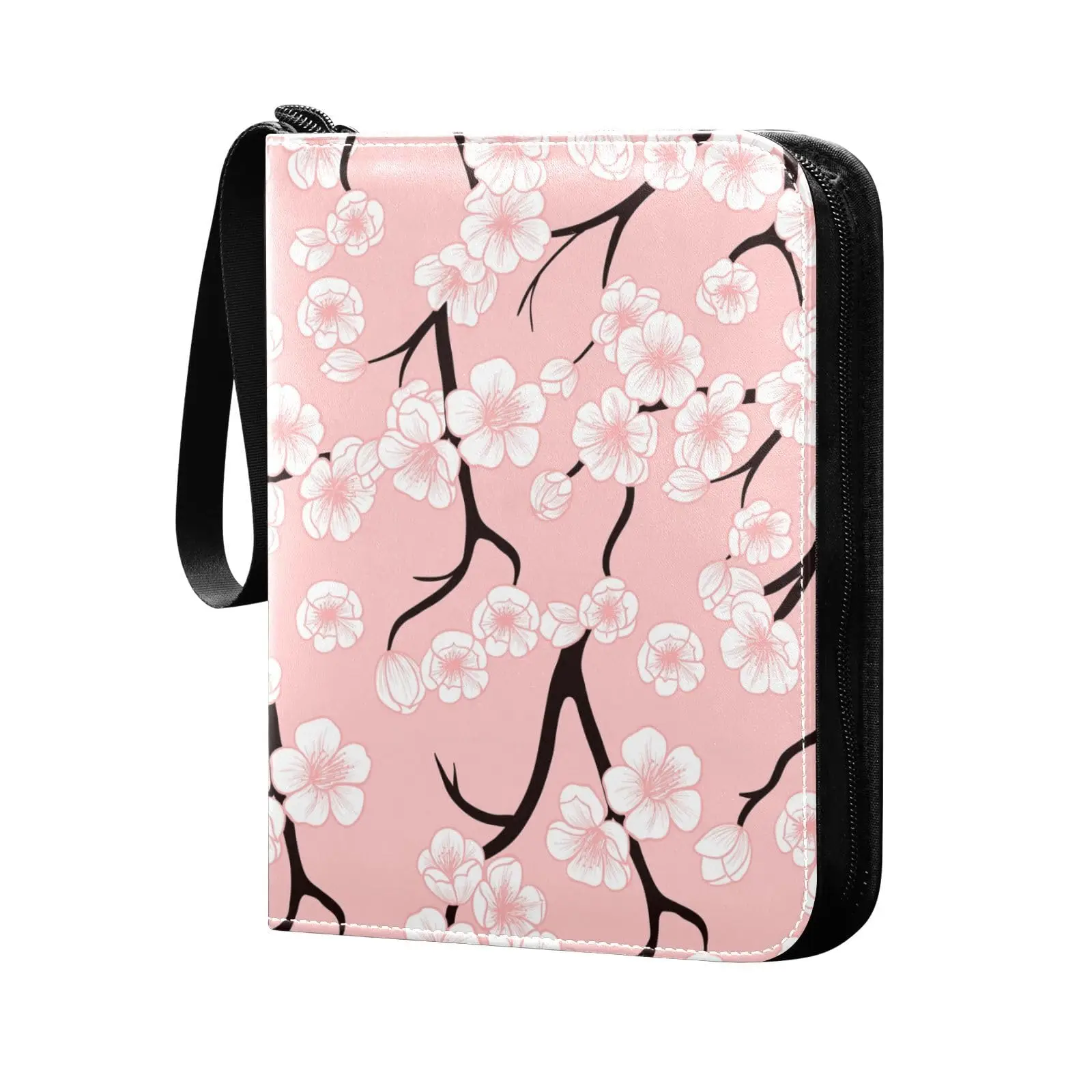 Spring Cherry Blossoms 4 Pocket Cards Binder, 400 Double Sided Pocket Album for Sport Game Cards, Unique Card Collection Storage