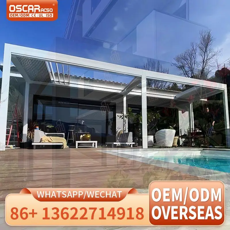 Smart Motorized Aluminum Bioclimatic Pergola Waterproof Canopy for Villa Garden Balcony Powder Coated Frame  pergolas