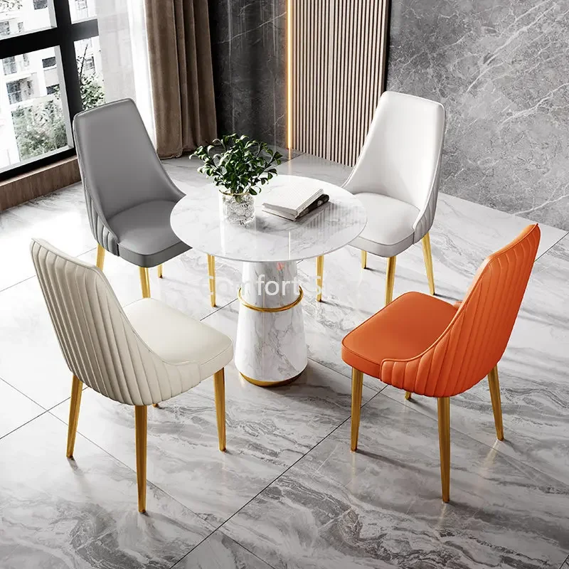 Kitchen Dresser Bedroom Dining Chairs Nordic PU Leather Luxury Gold Dining Chairs Ergonomic Modern Cadeira Home Furniture D10C