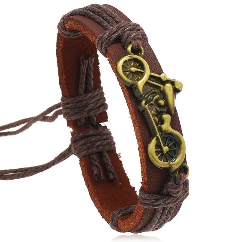 1 Piece Vintage Weave Leather Bracelet Alloy Motorcycle Adjustable Bracelet for Women and Men