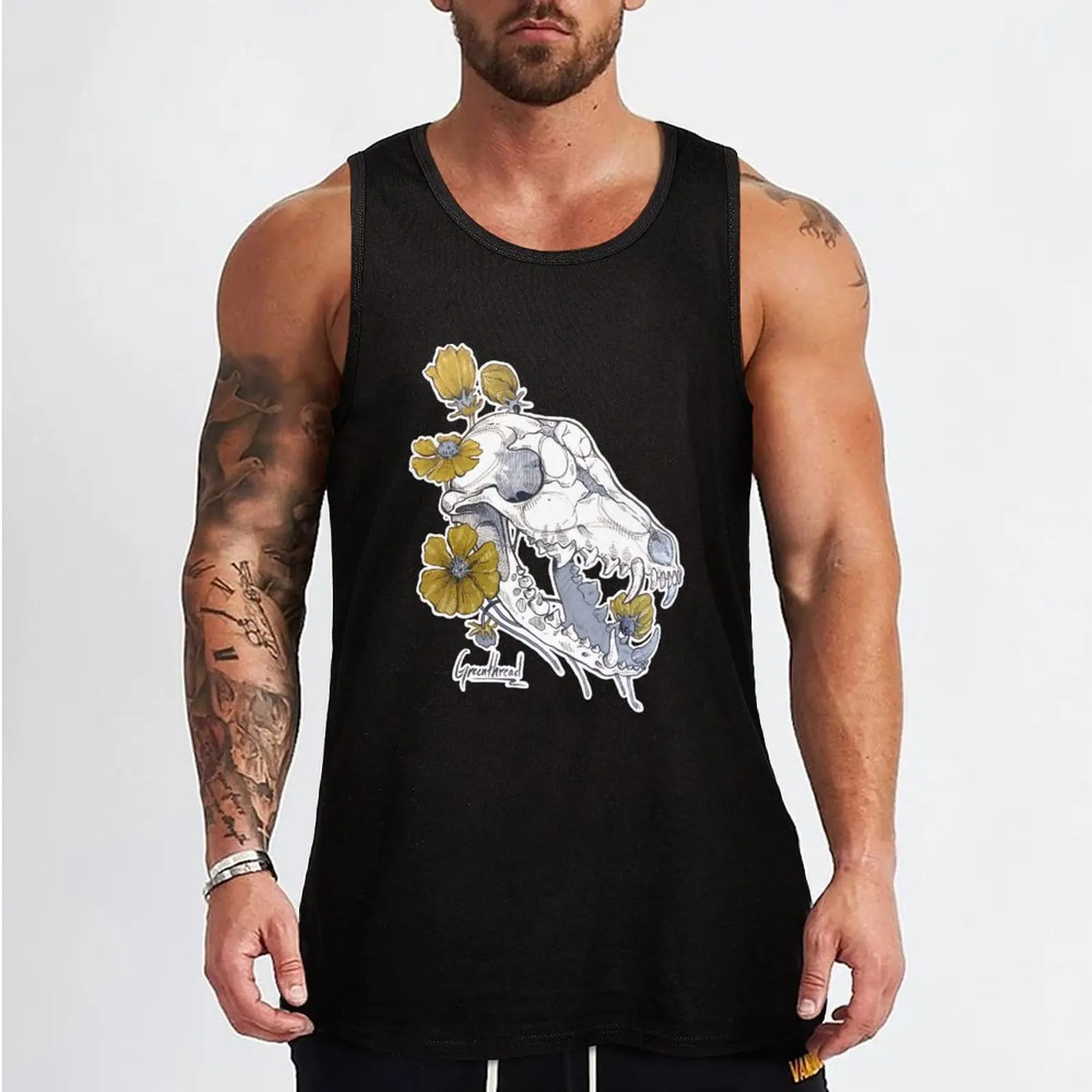 MorbidiTea - Greenthread with Coyote Skull Tank Top gym men sleeveless vest men