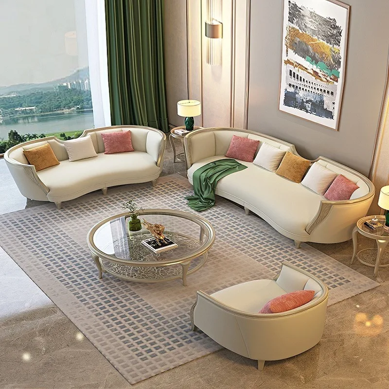 American light luxury solid wood modern simple size apartment living room 123 combination European-style villa luxury leather