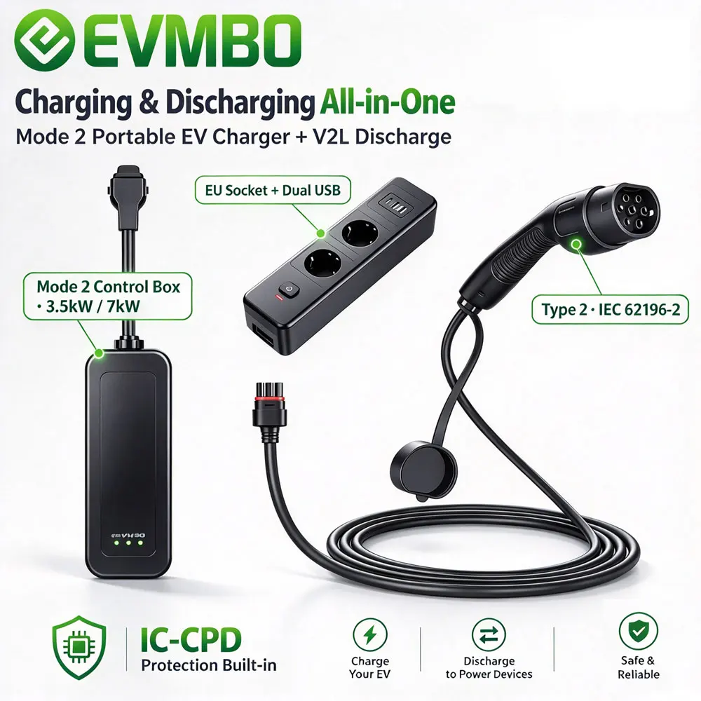 EVMBO  EV Charging and Discharging All-in-One Cable Type2 32A 7kW Charging 16A 3.5kW V2L Power Supply for Electric Vehicles