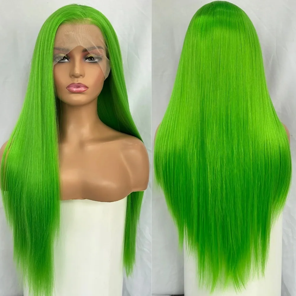 

Длинные шелковистые прямые зеленые HD парики фронта шнурка для женщин Бесплатная часть Неоново-зеленый градиент Выделенные цветные волосы 13X4 Кружевная фронтальная часть