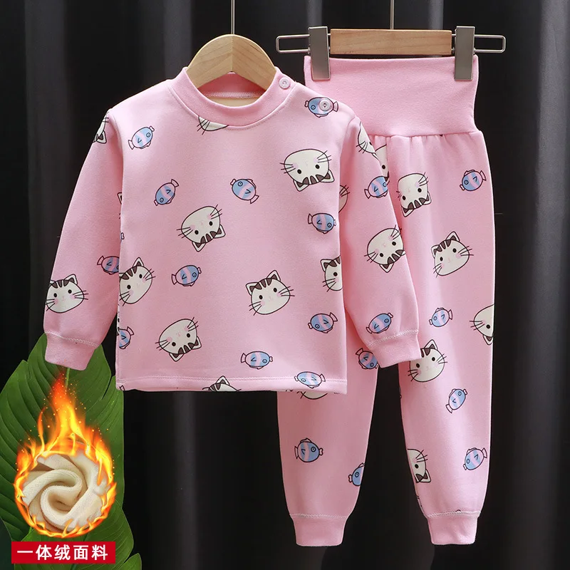 Neue Kinder Jungen Mädchen Dicke Pyjama Sets Cartoon Langarm Nette T-Shirt Tops mit Hosen Kleinkind Baby Herbst Schlafsack Kleidung