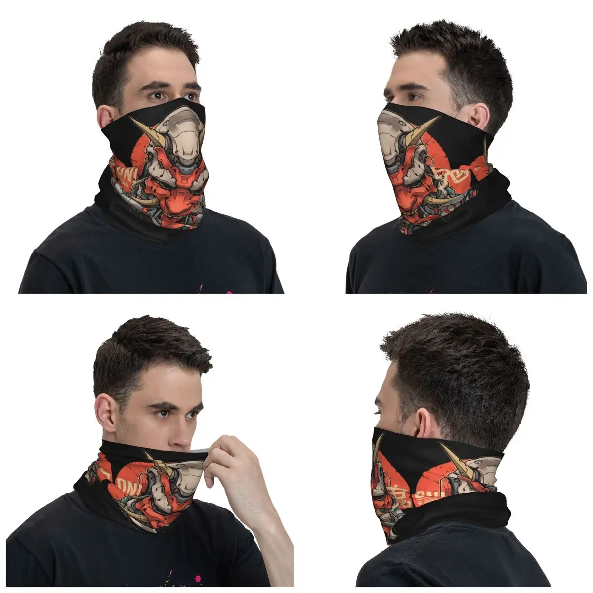 Adult Oni Mecha Bandana Merch Neck Gaiter Printed Japanese Demon Mask Scarf Multifunctional Scarf For Running Washable