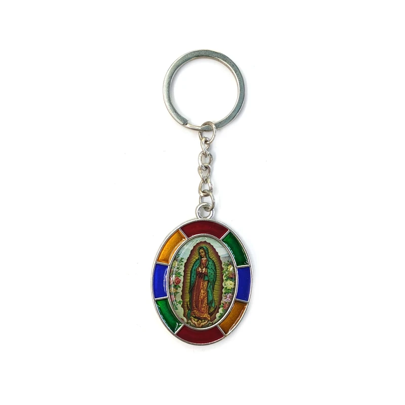 Colous Guadalupe Pendant Keychains For Men Women Enamel Religious Jewelry