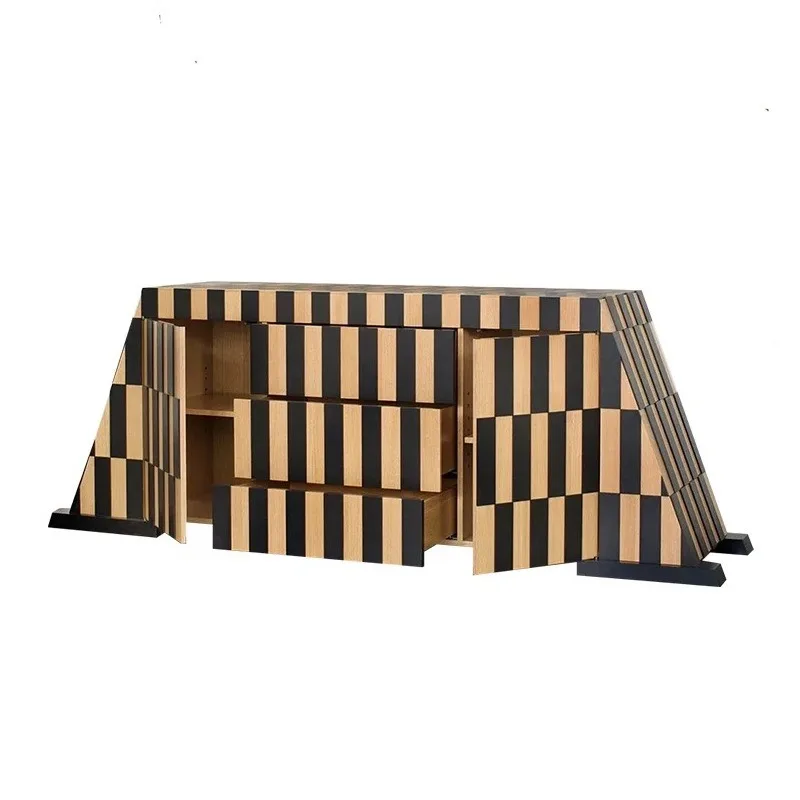 Medieval art entrance counter, creative solid wood dining side cabinet, color matching foyer locker