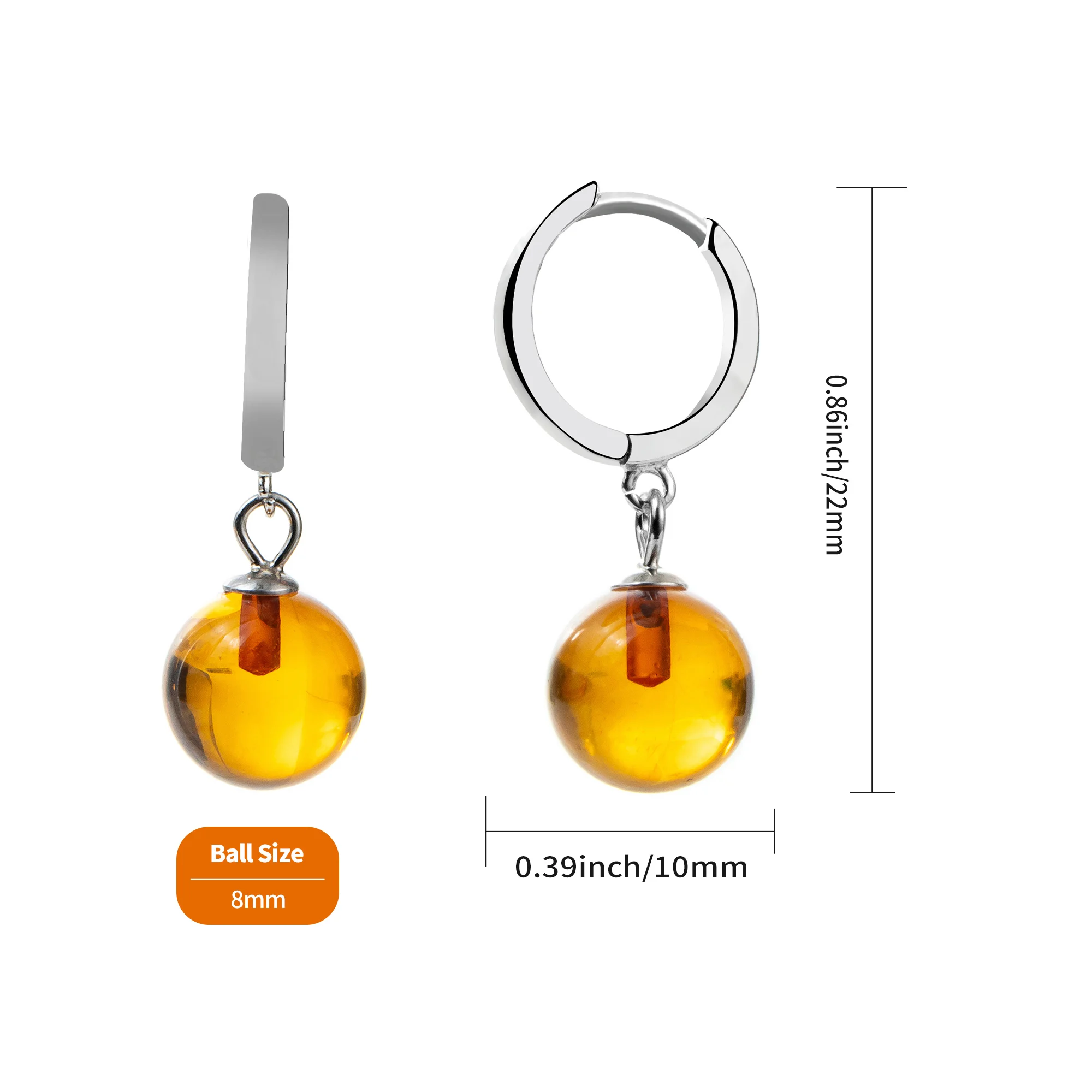 925 Sterling Silver Baltic Amber Small Hoop Earrings for Women - Fashion Natural Baltic Amber Stone Jewelry Wholesale