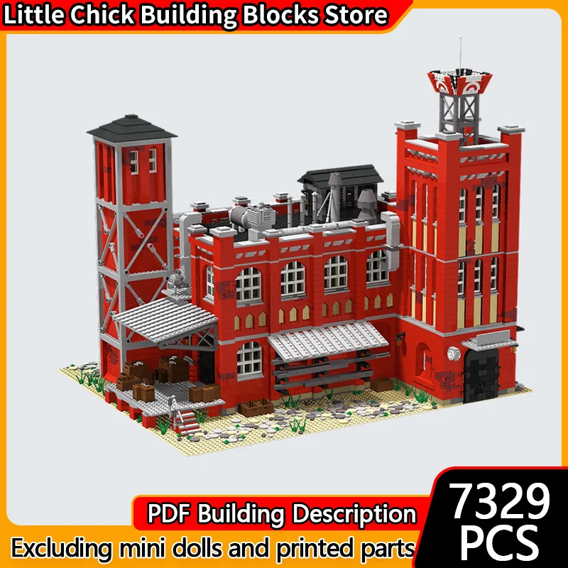 

City Street View Model MOC Building Bricks Big Old Red Factory Modular Technology Children Holiday Gifts Assemble Toys Suit