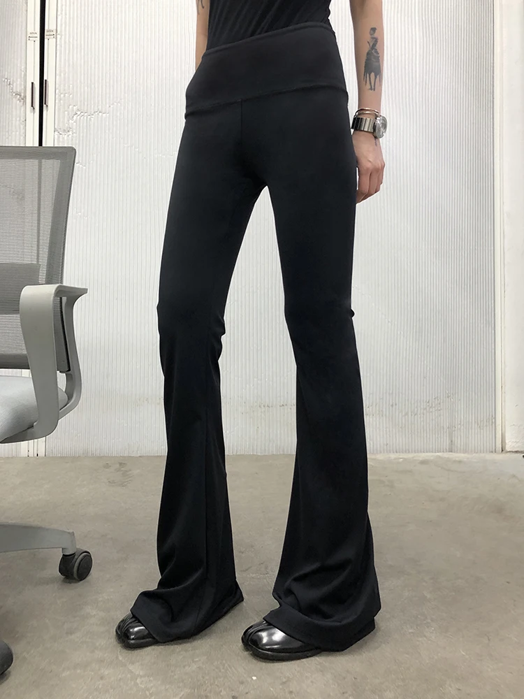 

Bell-Bottom Pants Black High Elastic Sliding Shaping Outer Wear Sports Tall Thick WideWaist Nylon Long Women's Spring and Autumn